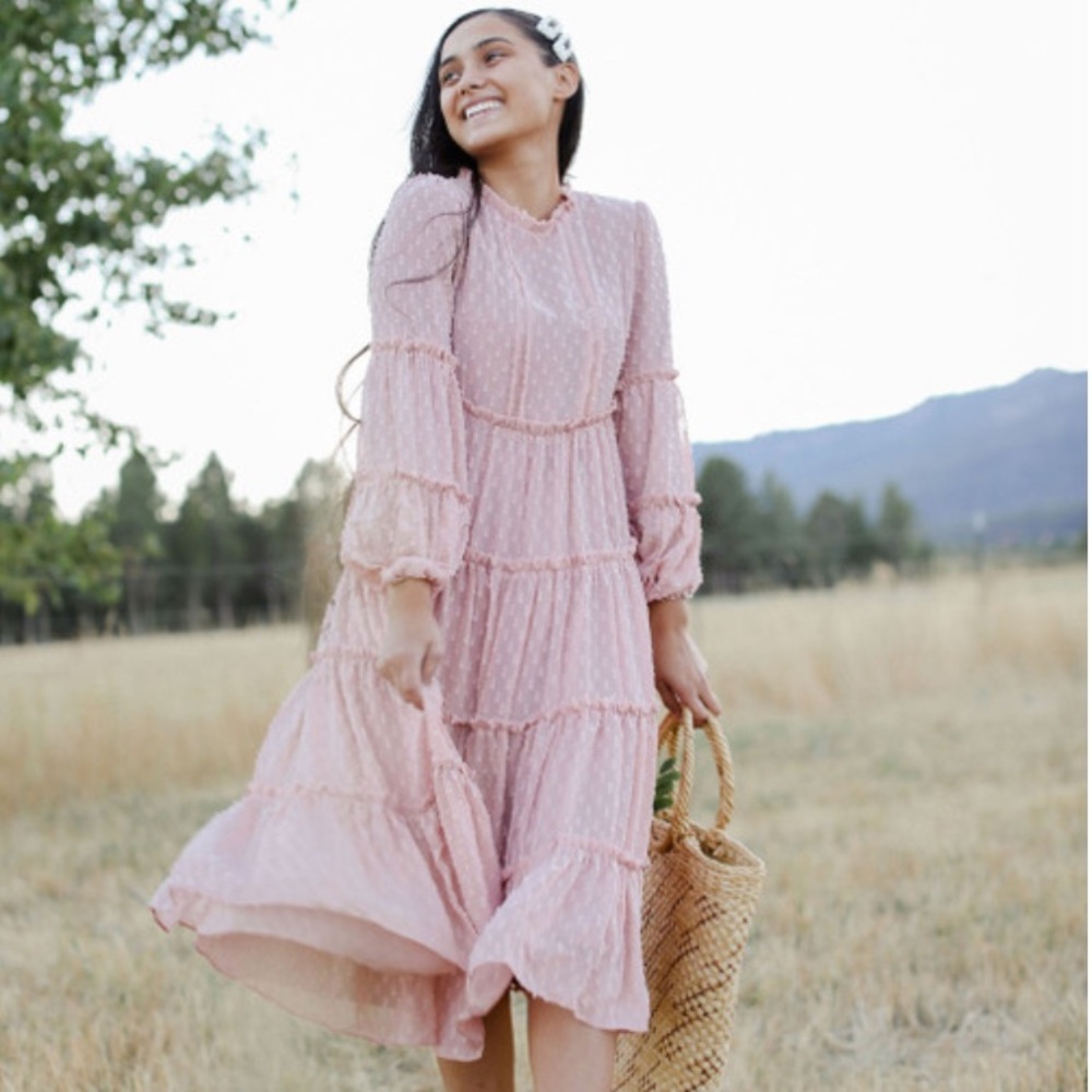 Elegant Pink Tiered Dress